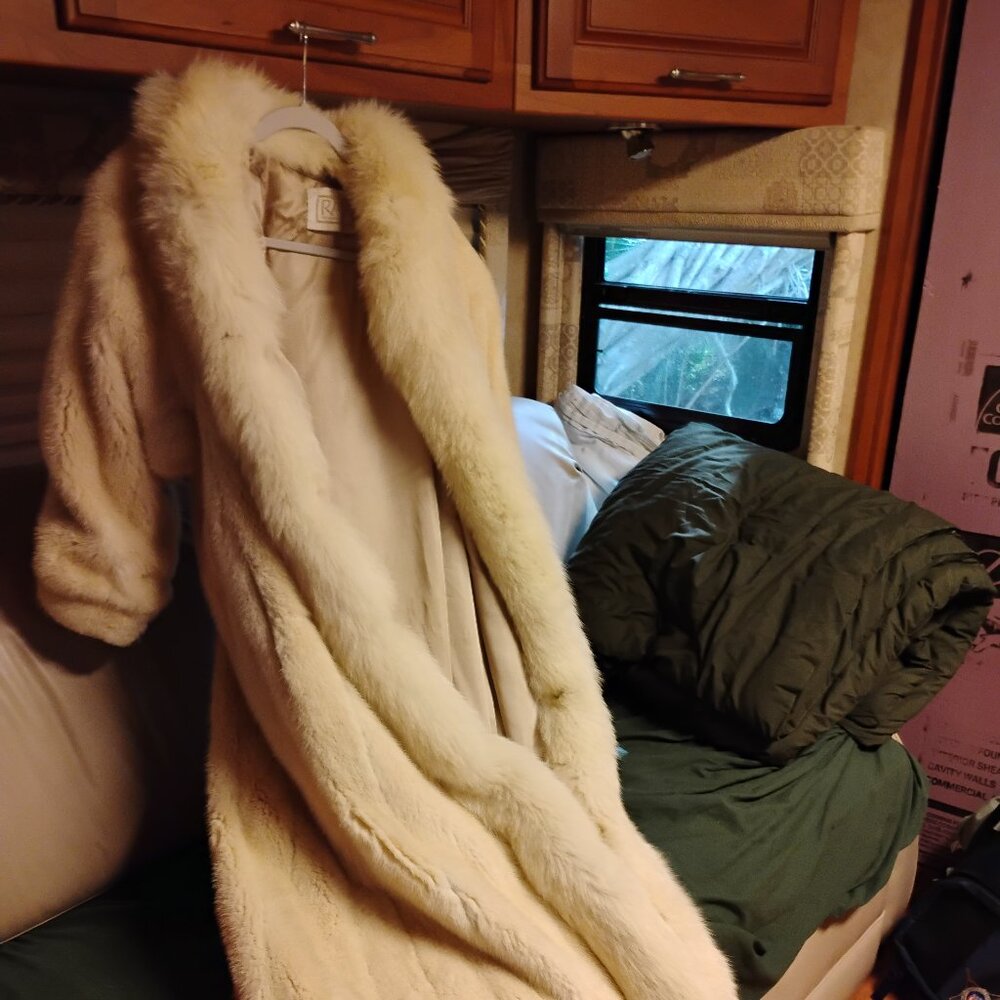 Real mink fur coat. White, floor length, vintage